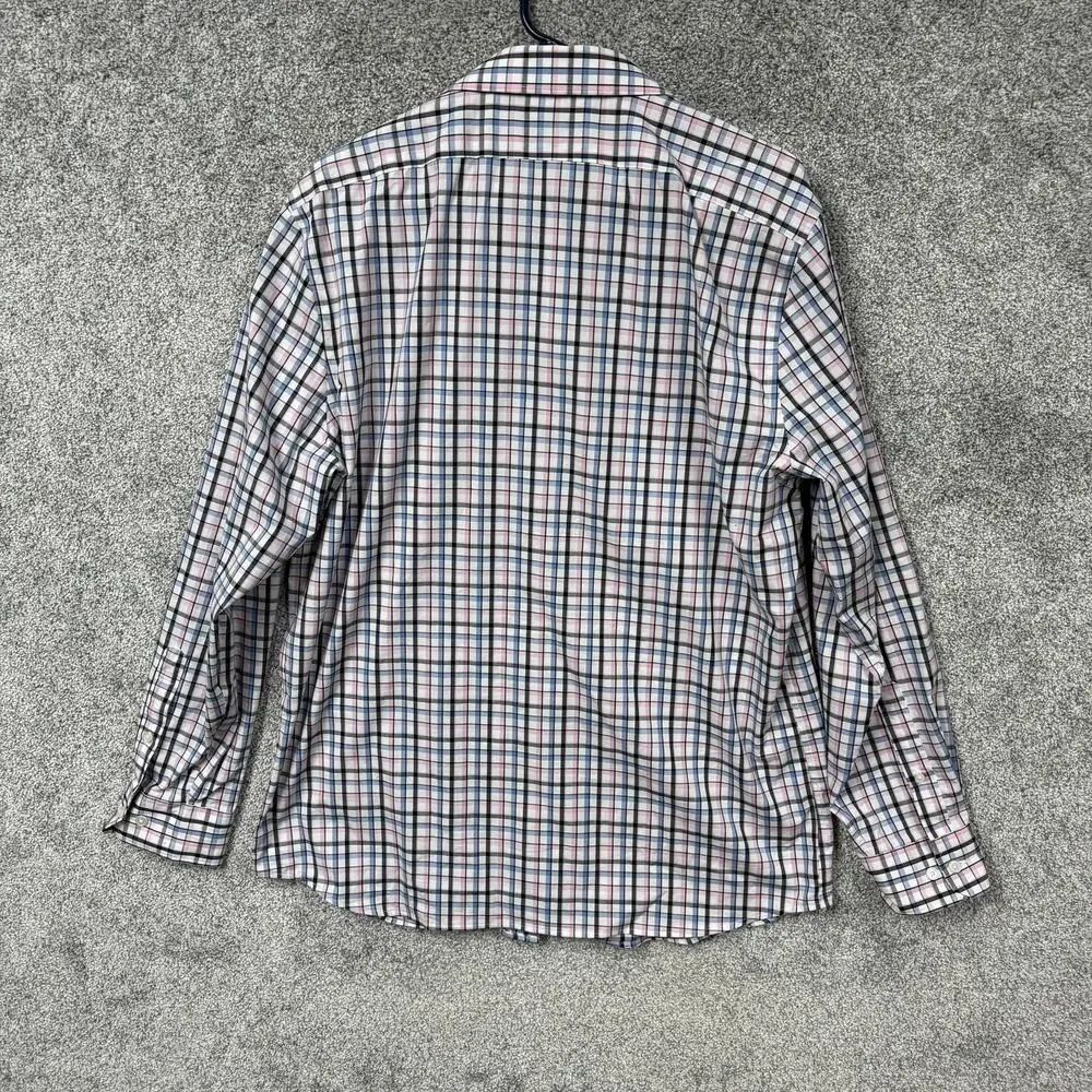 Banana Republic Dress Shirt Mens L Slim Fit Wrinkle Resistant Pink Blue Plaid